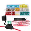 130pcs Car Fuses Holders Set 12/16AWG Wire Accessory for Automotive Use Includes 14 Assorted Standard Flat Fuses