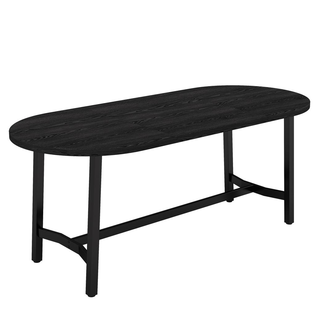 Dining Table 180*80*75cm, suitable for 6-8 people, Dining Table with Rounded Corners, Dining Table in Simple Style, Table Legs made of Iron, Black