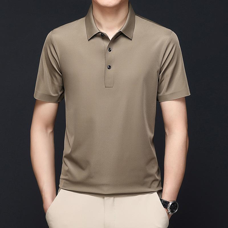 Летние мужские футболки, модные футболки с короткими рукавами, деловые повседневные футболки с лацканами для людей среднего и пожилого возраста