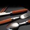 Столовые приборы из нержавеющей стали 304, вилка, ложка, палочки для еды, деревянная ручка, подарок в стиле западной кухни, кухонная посуда, полные наборы