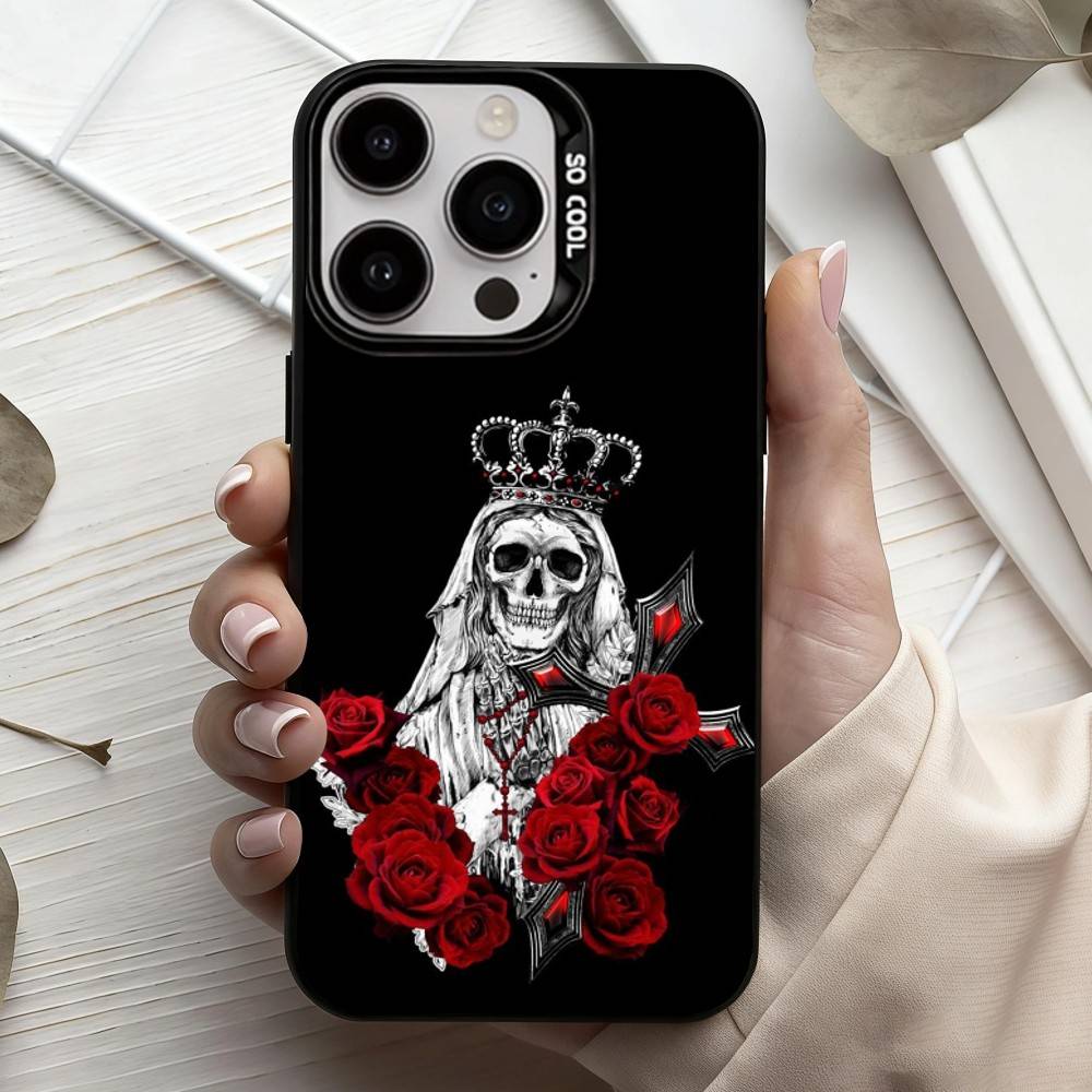 Чехол для телефона с принтом Санта Муэрте M-Muerte P-print-T Для iPhone17,16,15,14,13,12,11 Plus,Pro Max Черный Серебристый Candy чехол для телефона