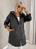 Women's Longline Herringbone Cotton Coat with Hood for Fall Winter Casual Wear