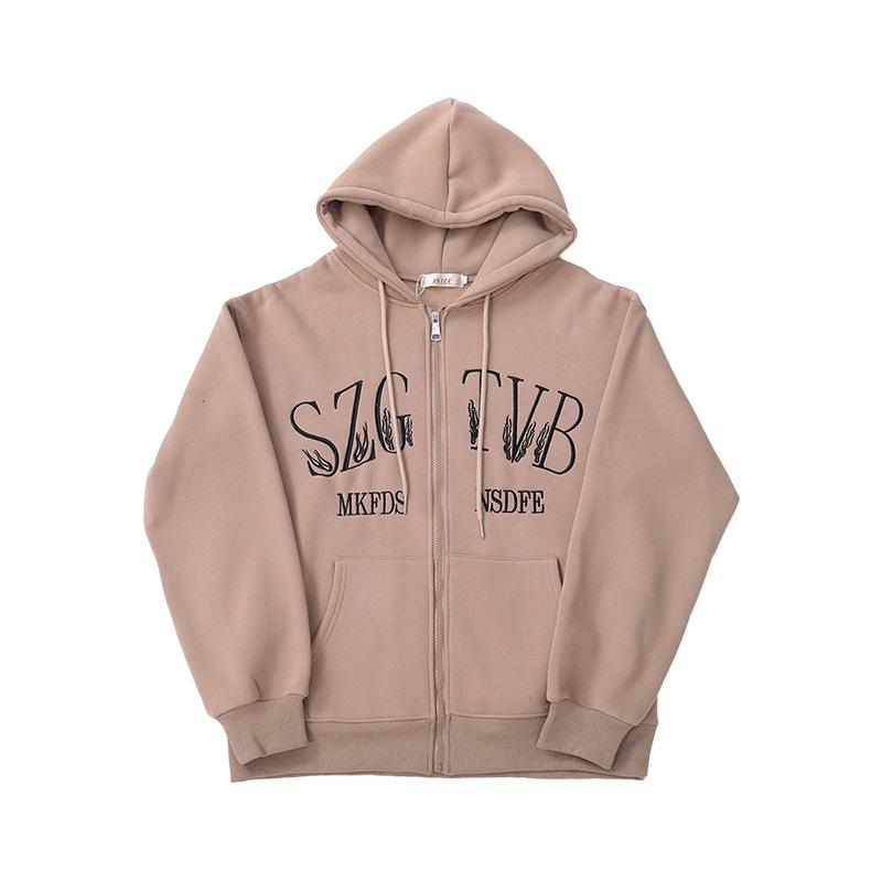 Осень и зима, новый утолщенный плюс бархат свободный модный свитшот для женщин, вышитый утолщенный свитшот с капюшоном на молнии для женщин