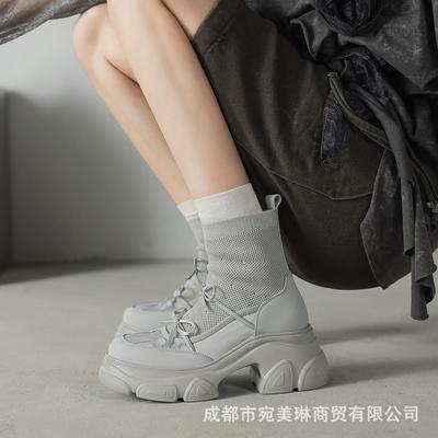 Новые ботильоны на высокой платформе, на толстой подошве, эластичные, повседневные, универсальные, с круглым носком, спортивные короткие ботинки, женские кожаные водонепроницаемые туфли на платформе, папины кроссовки