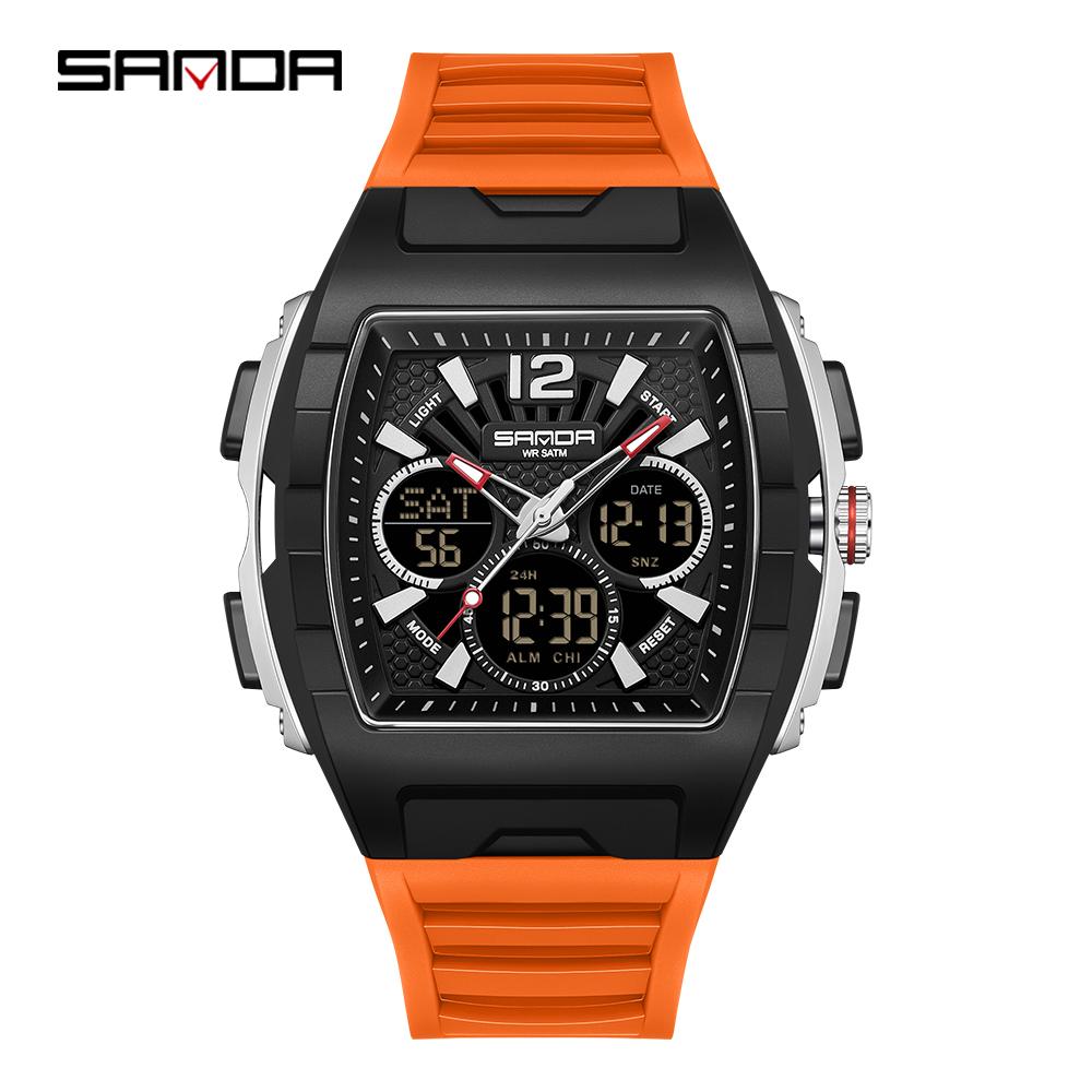 SANDA 3396 Fashion Electronic Watches for Man Dual Display Students Luminous Alarm Clock Sports Waterproof LED Digital Watch