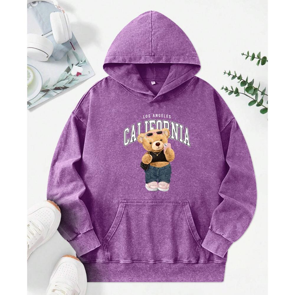 Los Angeles California Street Bear Print Women Hoody Pocket Fashion Pullover Casual Oversized Hoodie Cotton Clothes
