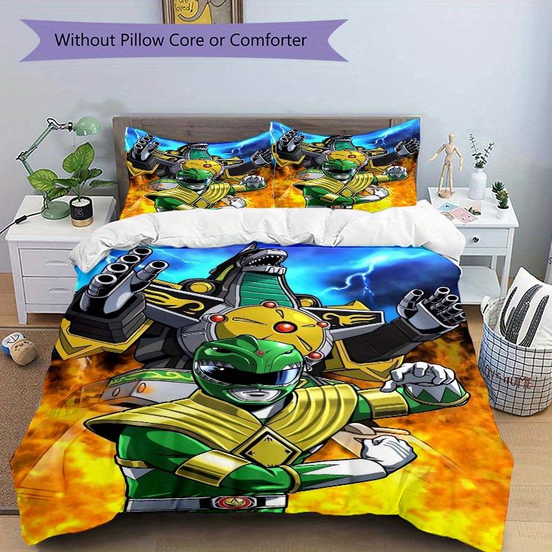 3pcs Power Rangers Dino Charge Green Ranger Print Cover Set Ultra Soft, Breathable, and Comfortable Bedding with Stylish Design for Bedroom and Guest