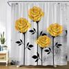 Желтые Розы Цветы Шторки для душа Черные Растения Листья Живопись Искусство Цветочный Современный Модный Женский Декор для ванной комнаты Набор занавесок для ванны