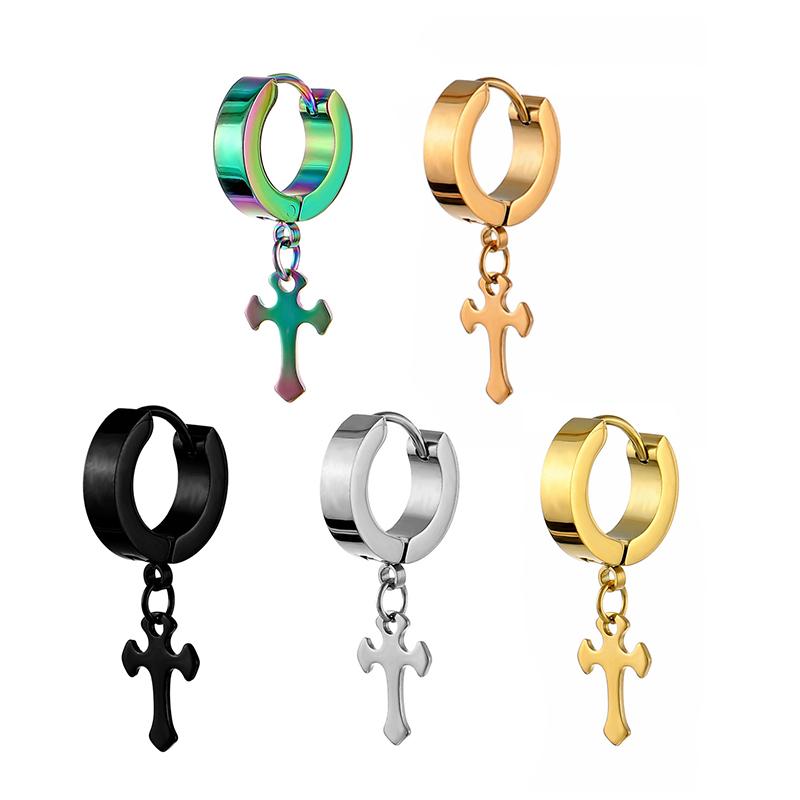 Женские и мужские серьги из нержавеющей стали, серьги-кольца в стиле панк с крестом, ювелирные аксессуары