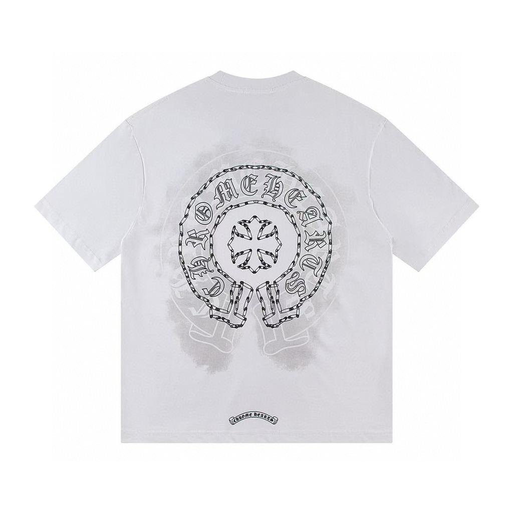 W386 CHROME HEARTS Лето 2026 Новая Высококачественная Хлопковая Круглый Вырез Свободная Большого Размера Футболка Футболка для Пары
