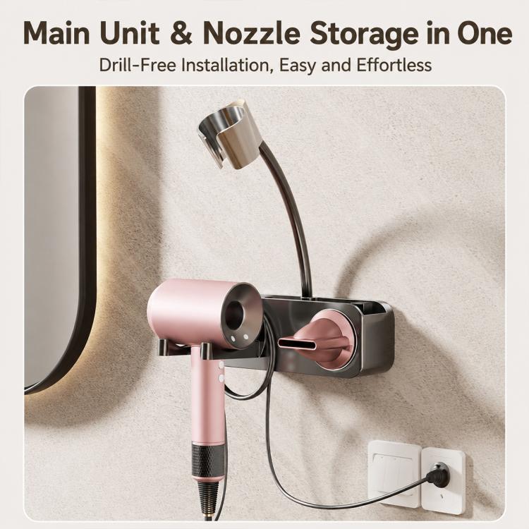 No-drill Suction Cup Bathroom Hair Dryer Holder Storage Wall-mounted Rack