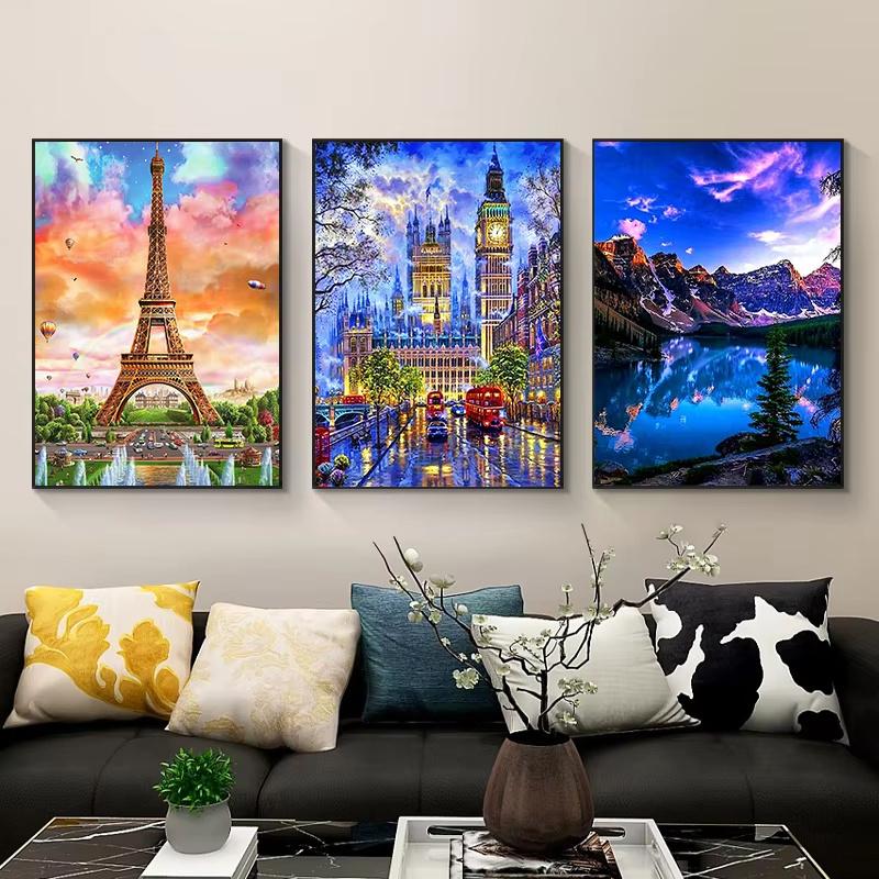 5D DIY Алмазная картина Природа Пейзаж Дом Строительство Алмазная вышивка Картина Полная круглая Алмазная мозаика DIY Домашний декор Подарок