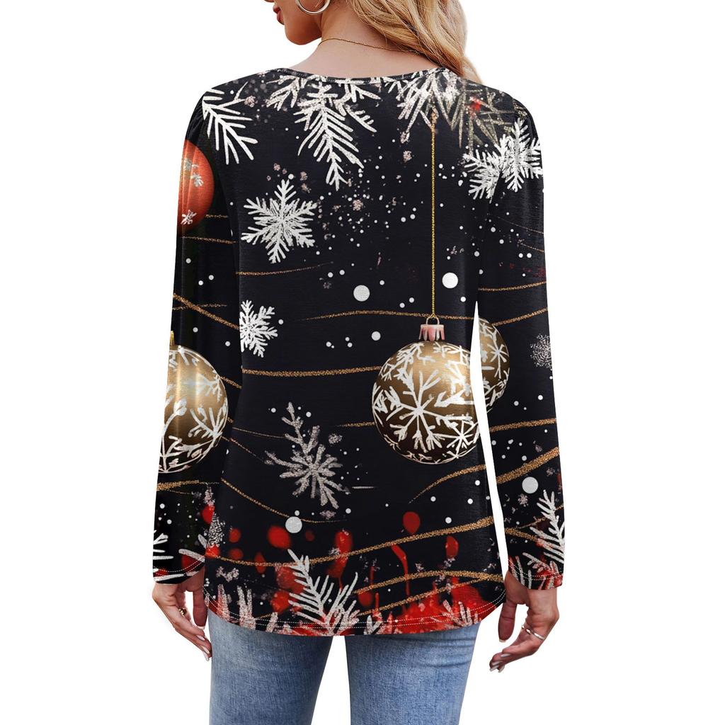 Женская модная повседневная рождественская футболка с круглым вырезом и длинными рукавами