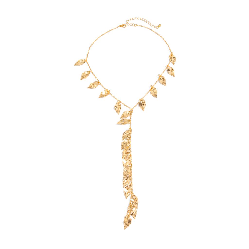 Ingemark Elegant Sexy Irregular Texture Leaf Long Pendant Choker Necklace for Women Trendy Simple Metal Neck Chain New Jewelry