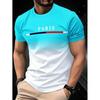 Summer Men's Gradient Paris Letter 3D Printed T-shirt for Outdoor Sports, Quick Drying Short Sleeved Top, Plus Size Men's Clothing