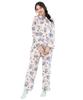 SAZAC KikiLala Women's Twin Stars Pajamas, Long Sleeve, Open Front, Fall/Winter Flannel Shirt and Pants Set (Ivory/M/san1982)