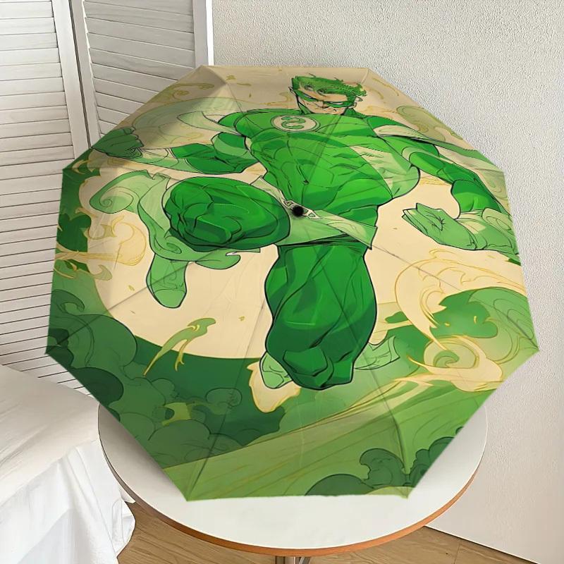 1pc Green Lantern Automatic Open/Close Umbrella Compact Folding Umbrella with 8-Rib Shaft lightweight esign, for Women/Men1192A