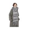 Winter Scarf Cashmere Feel Plush Scarf with Tassel Decoration Thickened Warm Plaid Pattern Winter
