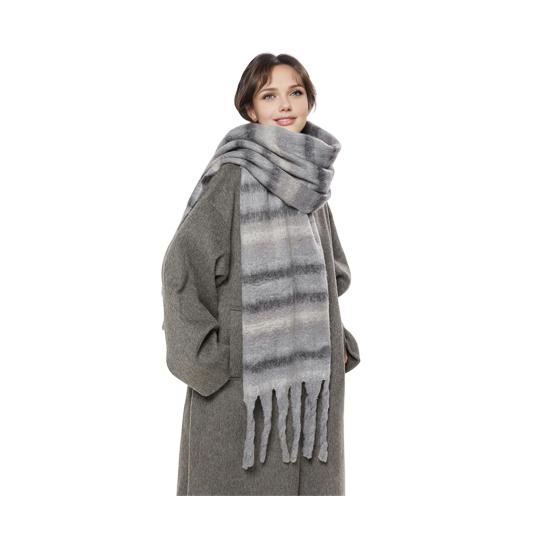 Winter Scarf Cashmere Feel Plush Scarf with Tassel Decoration Thickened Warm Plaid Pattern Winter