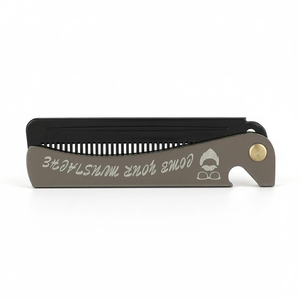 Foldable metal beard comb with opener for men