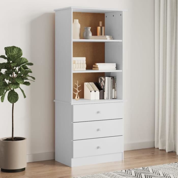 VidaXL Bookcase and Drawers ALTA White 60x35x142 Cm Solid Pine Wood 353952