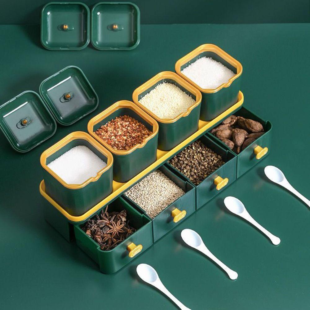 Double Layer Seasoning Jar Set with Spoon Spice Box Household Condiment Container Home