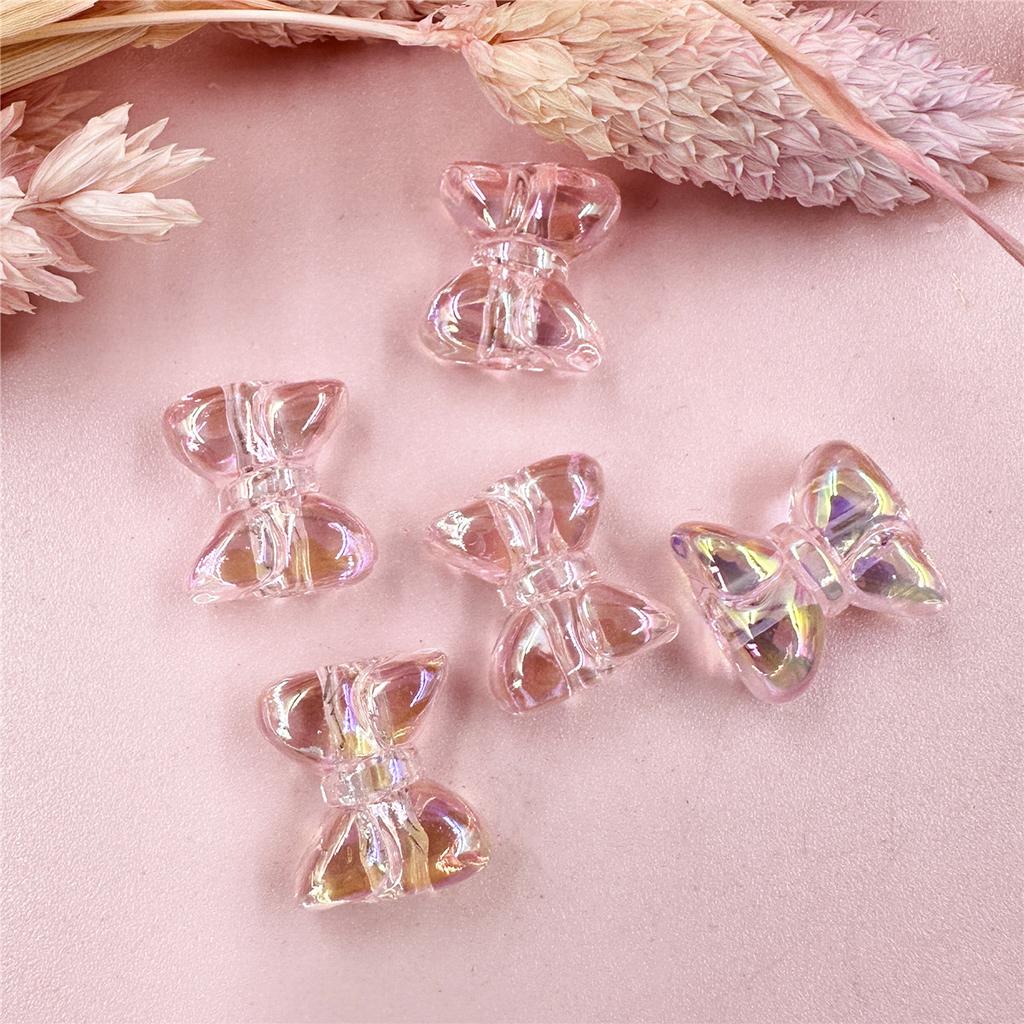 10Pcs Straight Hole DIY Bracelet Headwear Mobile Phone Chain Jewelry Accessories Bow Beads Transparent 14*15.5mm Plating Colorful Exquisite Materials