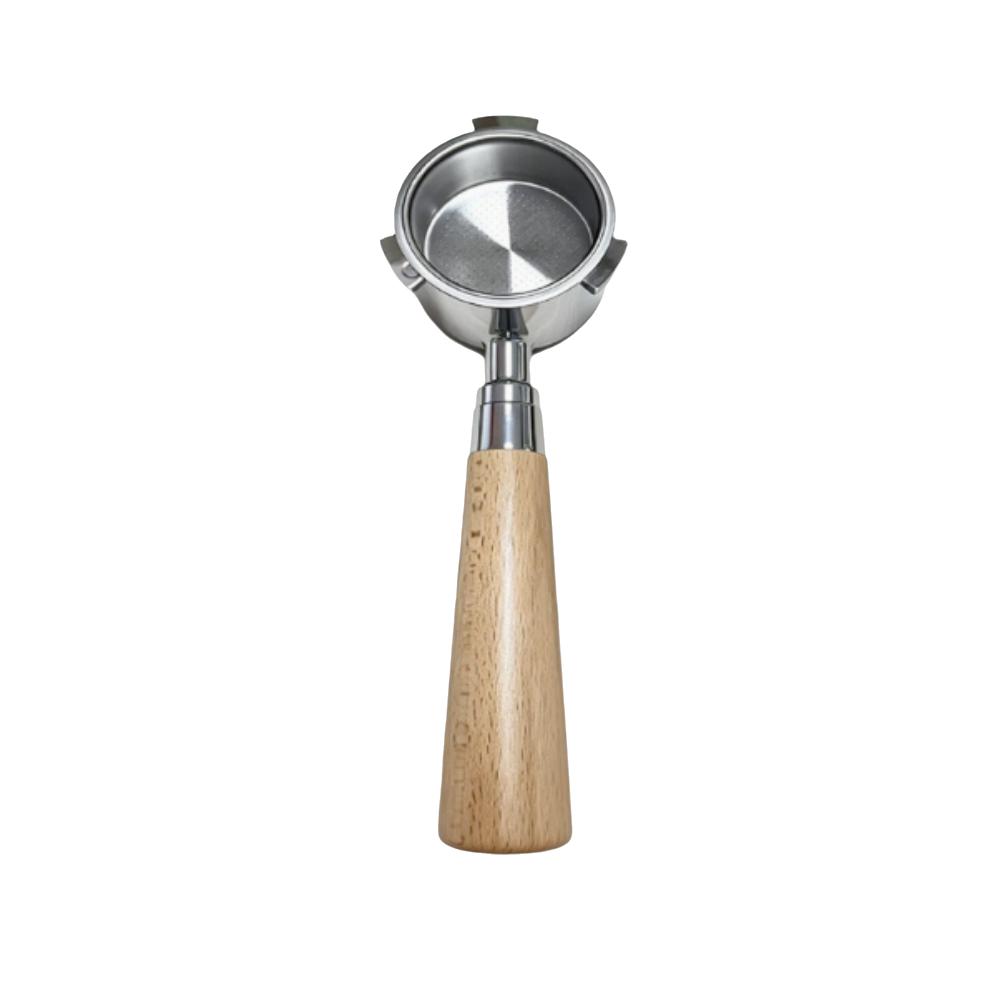 304 Stainless Steel and Wood Bottomless Espresso Portafilter for DeLonghi Espresso Brewing