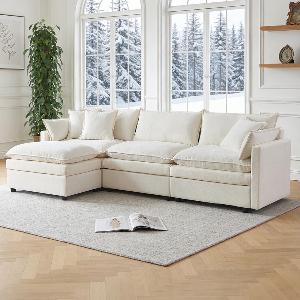 Ultra-soft modular sofa, made of chenille and solid wood, quick assembly