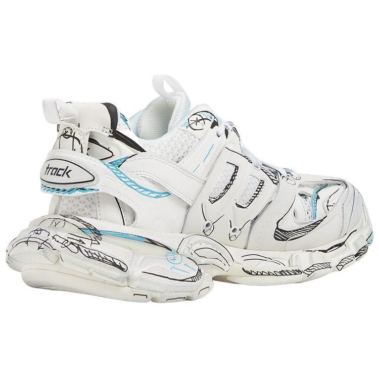 Balenciaga Кроссовки Track 1.0 на шнуровке, низкие, массивные, женские, белые, потертые 542436W3SRA9014