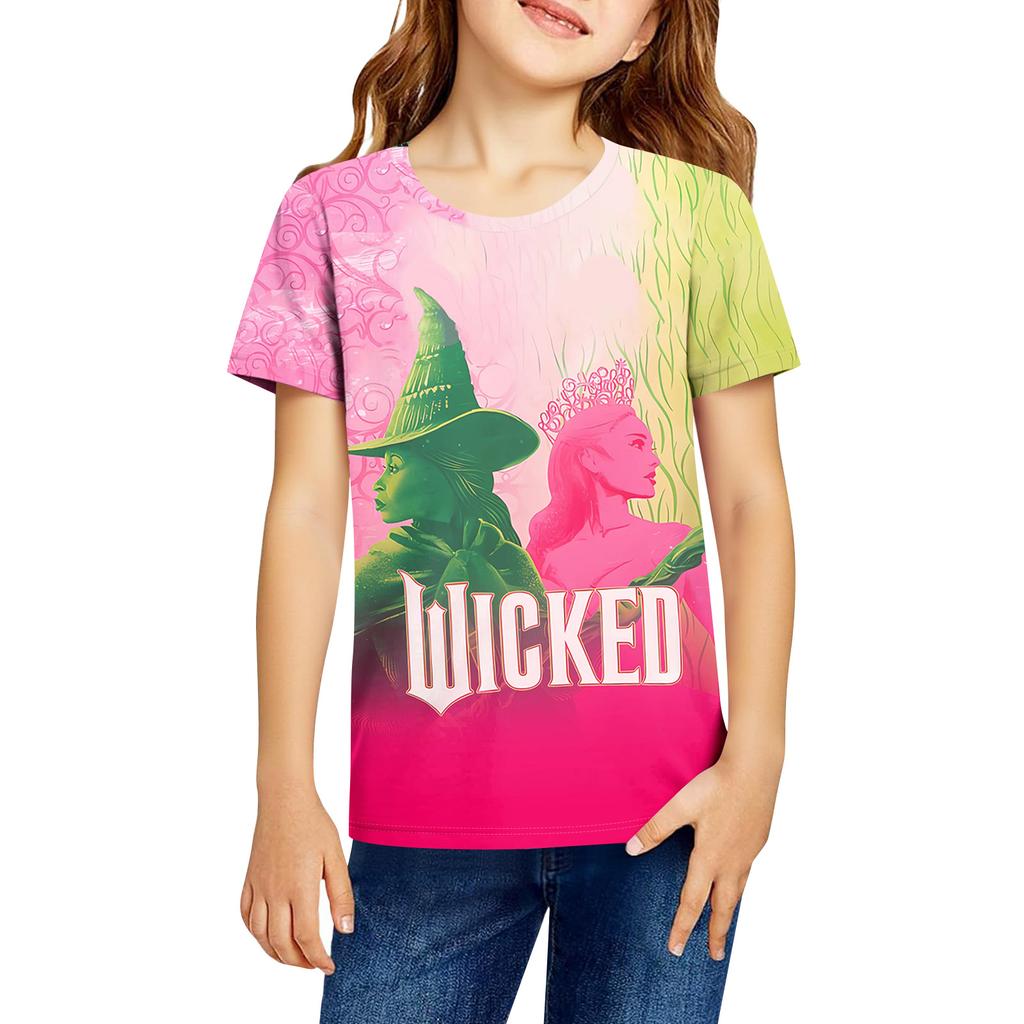 Fashionable Round Neck Short Sleeve Work Clothes Printed Tops For KID Summer Tops