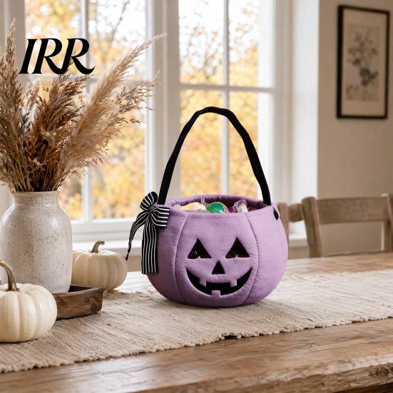 Embroidered Candy Holder Halloween Pumpkin Bag for Kids, Trick or Treat Tote Festive Decoration with Handle, Reusable Snack Bucket Party Favors