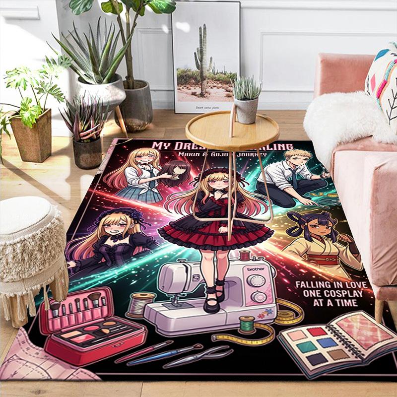 Household Area Rug, Trendy Cartoon Anime Printed Non slip Washable Soft Floor Mat for Kitchen Bedroom Living Room THW