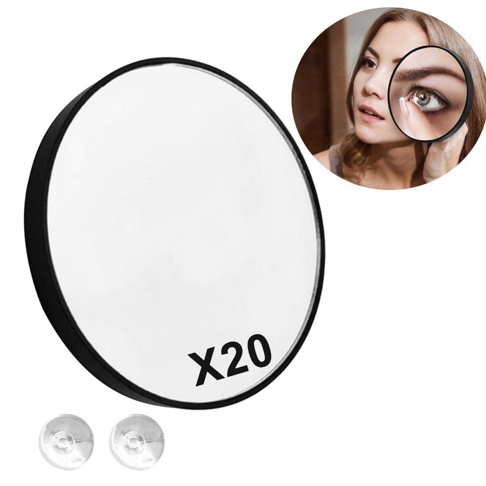 Plastic Black Cosmetics Tool Round 20X Magnifying Mirror Makeup Mirror Two Suction Cups