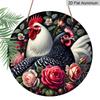 2D Плоский 1 шт., 8x8 дюймов, Круглый венок-курица, Алюминиевый металл, Декоративные знаки и таблички - Винтажный декор для стены в стиле фермерского дома с ярким петухом и цветами