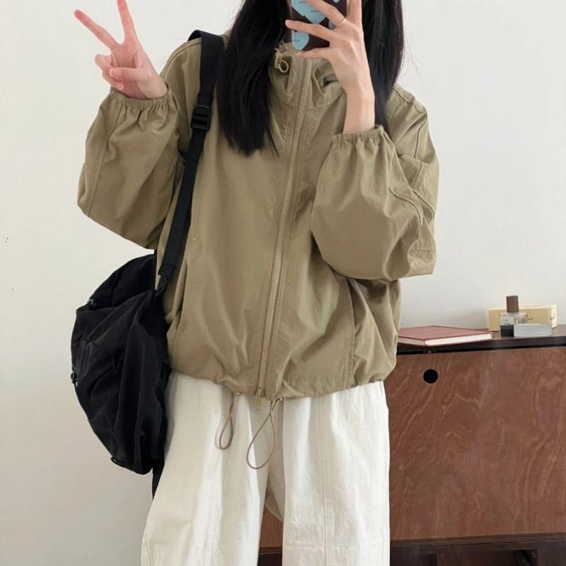 Женская куртка-ветровка цвета хаки для коротких походов, легкий спортивный топ в стиле карго для весны и осени