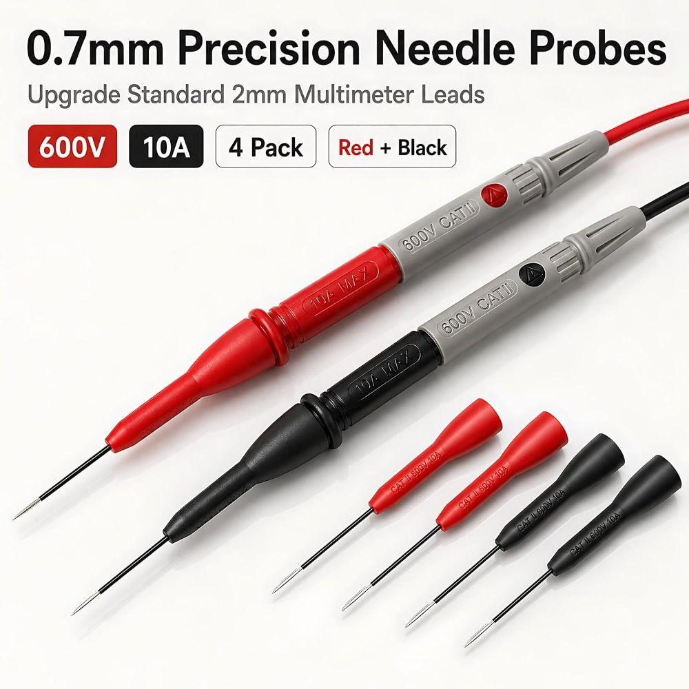 2pcs 600V 10A Rating Multimeter Probes 0.7mm/2mm Diameter Test Tips Electronic Repair