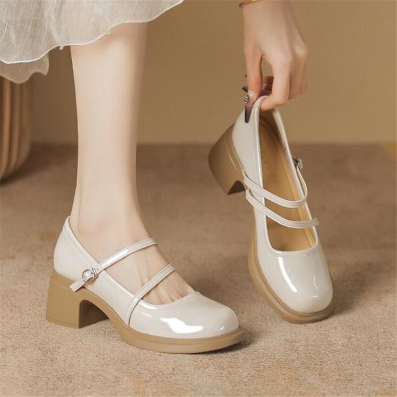 Модные элегантные женские туфли на высоком каблуке, туфли Мэри Джейн, классические туфли-лодочки, черные и белые, на толстом каблуке, женские свадебные и офисные туфли.