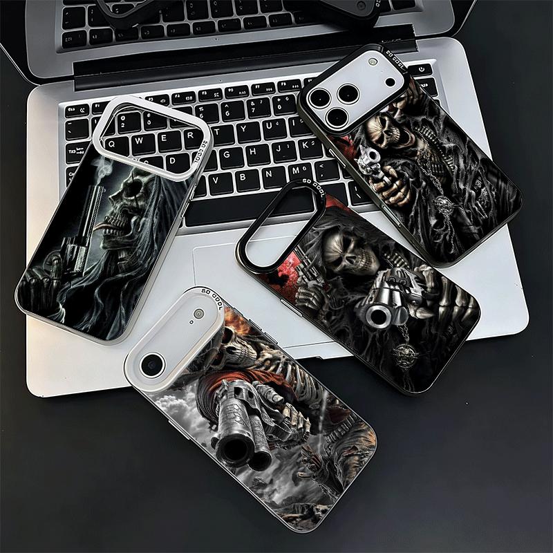 Ударопрочный чехол для телефона iPhone 17 Air 16 16E 15 Pro Max 14 Plus 13 Mini 12 с рисунком Череп Жнеца Скелет Пистолет, Задняя крышка, Защита от падения Fund