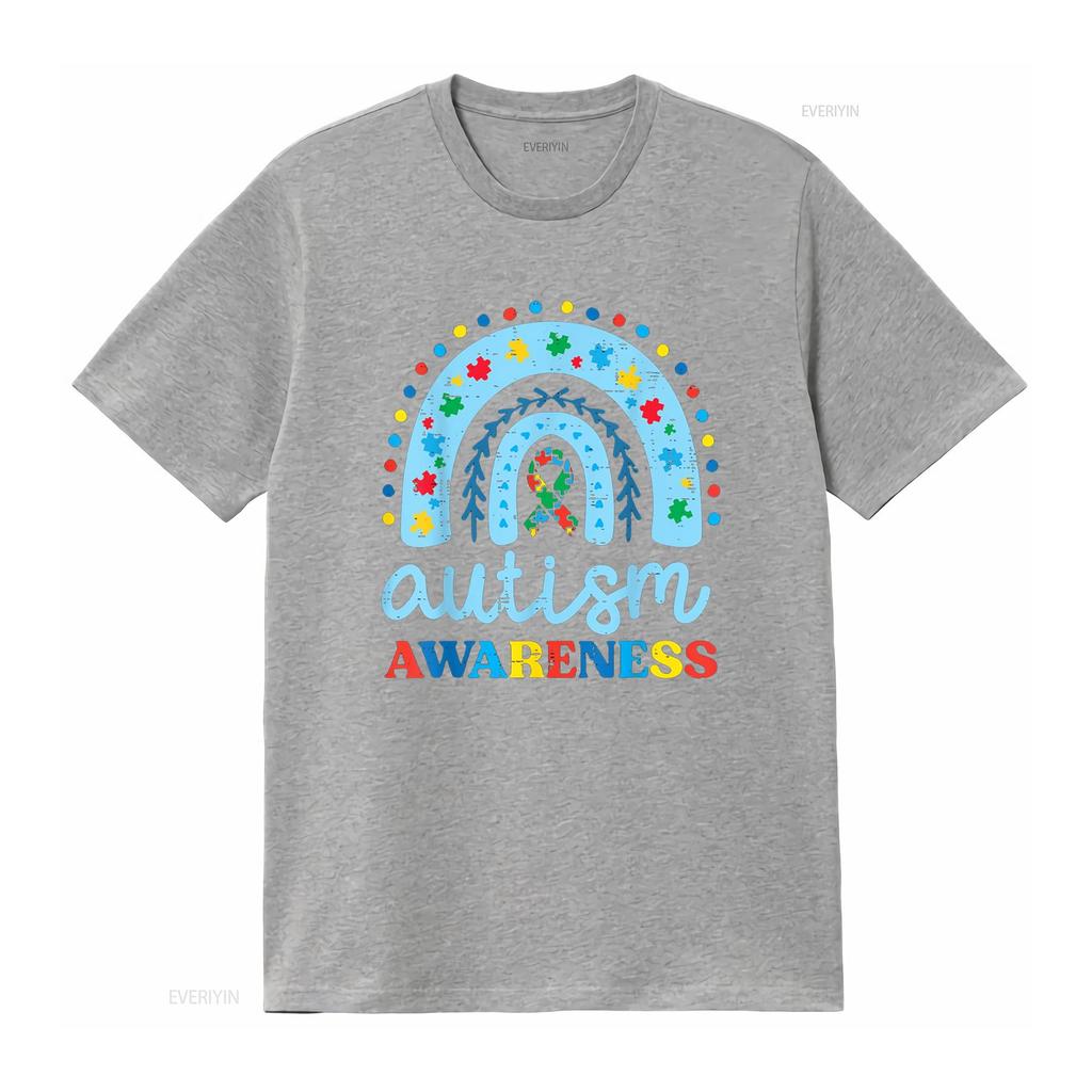 Autism Awareness Blue Rainbow Ribbon Asd Boys Kids T Shirt vintage Washed fashion Versatile Unisex Breathable homme Stretched