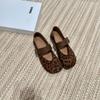 French Flat-soled Single Shoes Women's Feet 2025 Autumn New One-word Belt Buckle Leopard Print Thin Ballet Shoes Trend