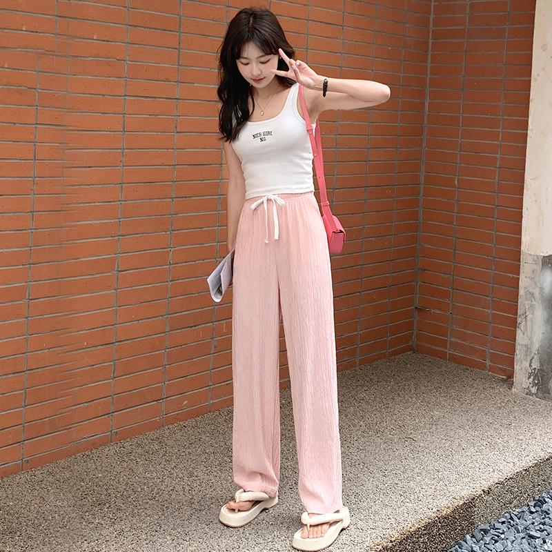 Summer New Women's Wide Leg Pants High Waist Loose Straight Tube Chiffon Ice Silk Thin Pants