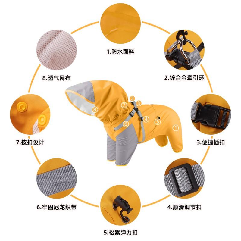 Waterproof Dog Raincoat With Hood Leash Attachment Small Dogs Outdoor Use