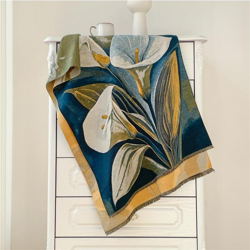 Winter Oil Painting Style Scarf Women's Plate Four Shuttle Imitation Cashmere Shawl Thickened Warm Fringed Scarf