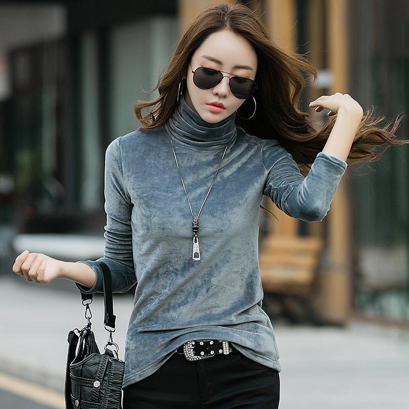 Зимняя женская 4XL теплая базовая кофта из золотистого бархата, водолазка с высоким воротом, двухсторонняя, с длинными рукавами, внутренняя часть из бархата, топ для женщин