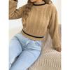 Women S Casual Color Block Half High Neck Waist Tightened Lantern Sleeve Sweater