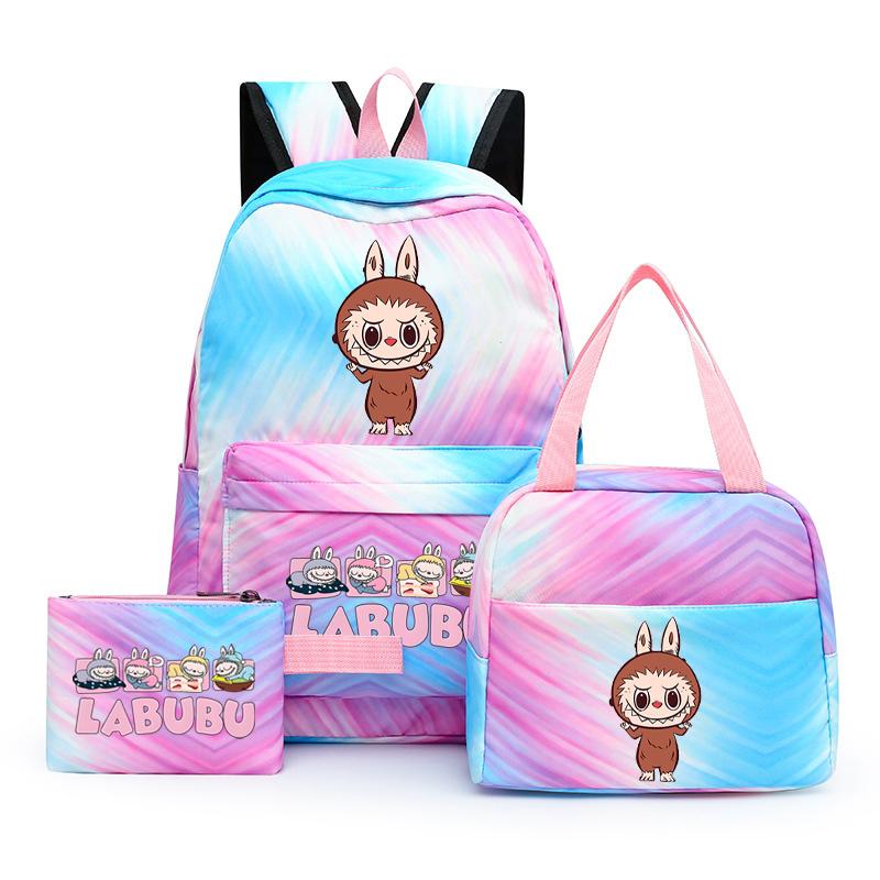 3Pcs/set Printed Backpack with Lunch Bag Pencil Case Boy Girl Knapsack Teenage Student Large Capacity Colorful Bookbag