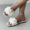 Летние тапочки с кружевным цветком для женщин, уличные тапочки на плоской подошве, женские шлепанцы, новинка 2024 года, сандалии корейского дизайна, белые, красные, зеленые, размер 43
