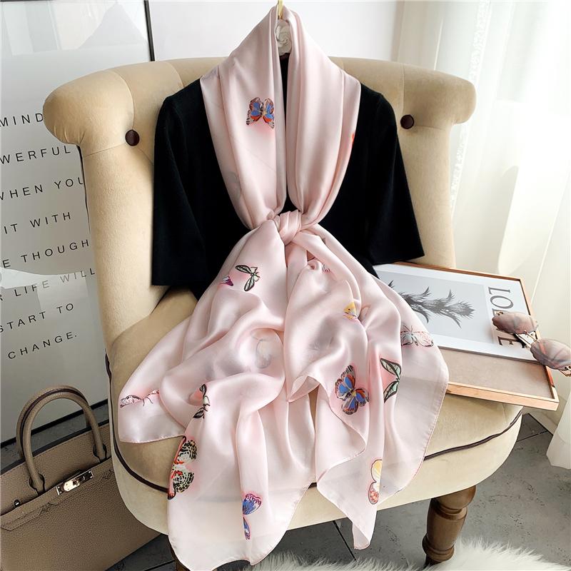 Big Size Women Scarf Spring Silk Hijabs Floral Print Shawls and Wraps Ladies Pashmina Bandana Foulard Soie Scarves