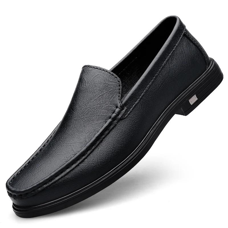 Genuine Leather Men Casual White Gentleman Loafers Slip On Shoes Low Heel Walking Male Comfortable Driving Shoes Brand Moccasins